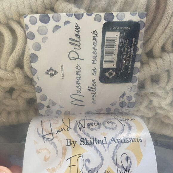 Set of 2 Macrame Throw Pillow 18x18 " Boho Decorative Garden Hand Woven - Picture 2 of 7